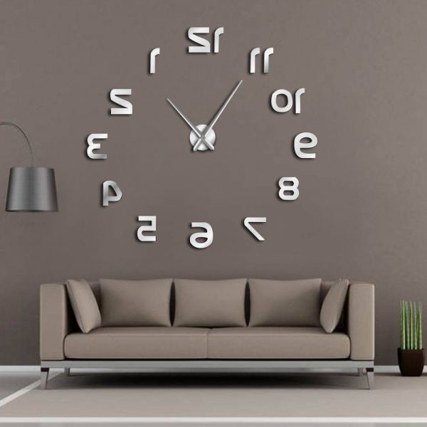 Backwards DIY Large Wall Clock Modern Design Reverse Numbers Frameless Wall Watch Luxury Mirror Effect Big 1 - Backwards Clock
