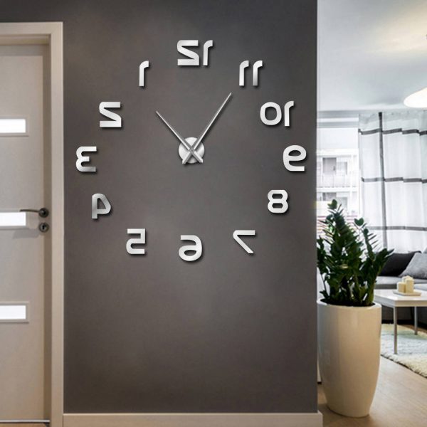 Backwards DIY Large Wall Clock Modern Design Reverse Numbers Frameless Wall Watch Luxury Mirror Effect Big 2 - Backwards Clock
