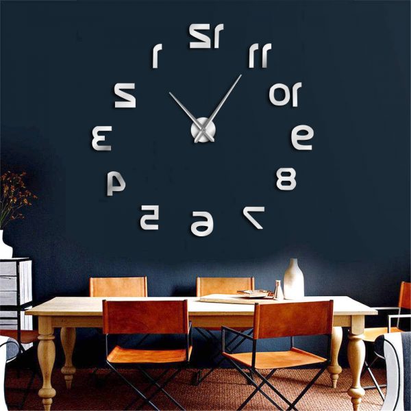 Backwards DIY Large Wall Clock Modern Design Reverse Numbers Frameless Wall Watch Luxury Mirror Effect Big 3 - Backwards Clock