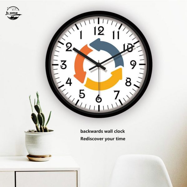 Modern Design Run Backwards Quiet Sweep Clock Anticlockwise Reverse Anti Wall Clock 12 Inch Living Room 1 - Backwards Clock